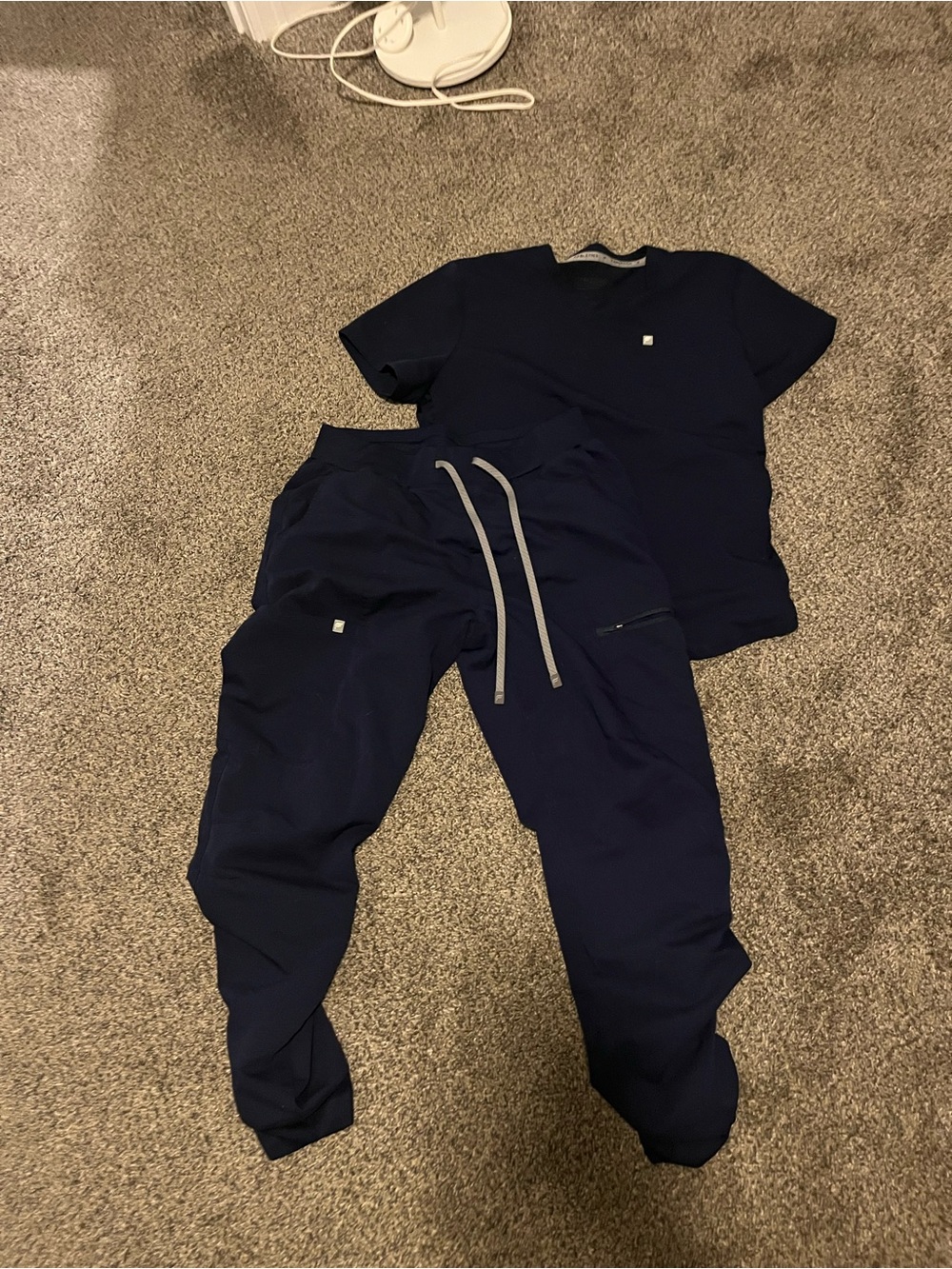 Fabletics Navy women’s scrub set M top L joggers